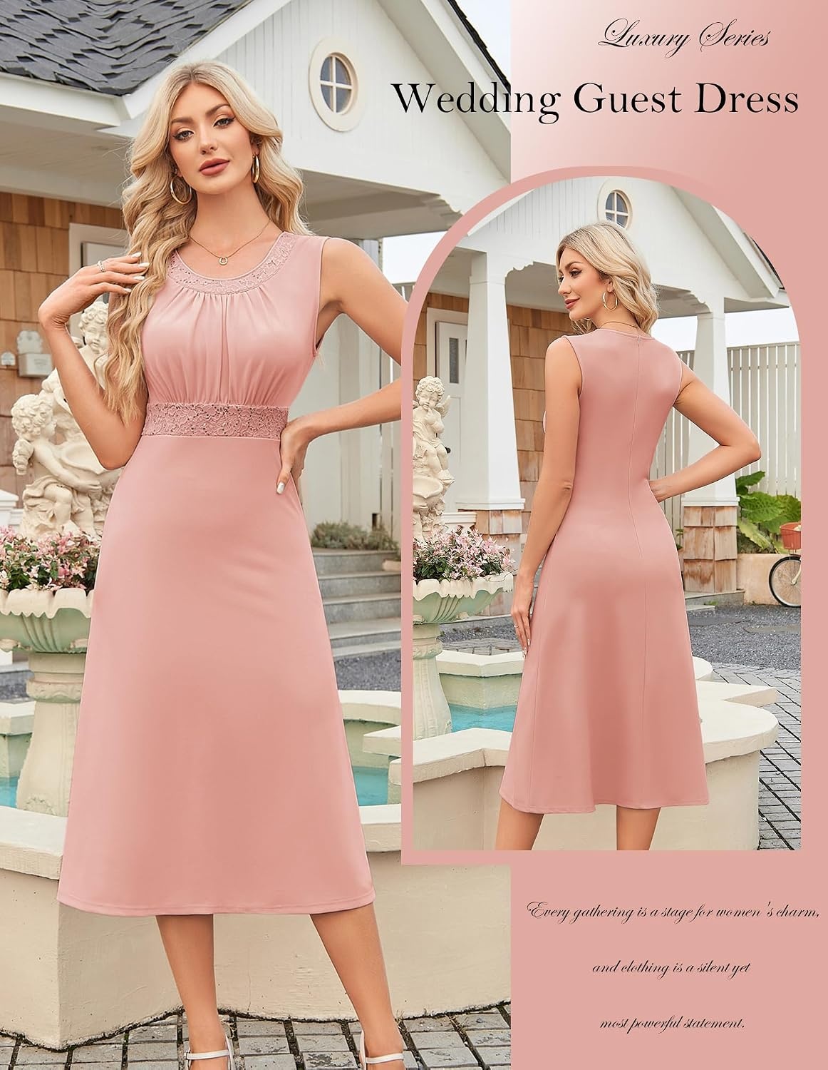 image:imageGRACE KARIN Womens Formal Wedding Guest Dress2 Piece Mother of The Bride DressesTea Party Sequin Dress with JacketLight Pink Coral