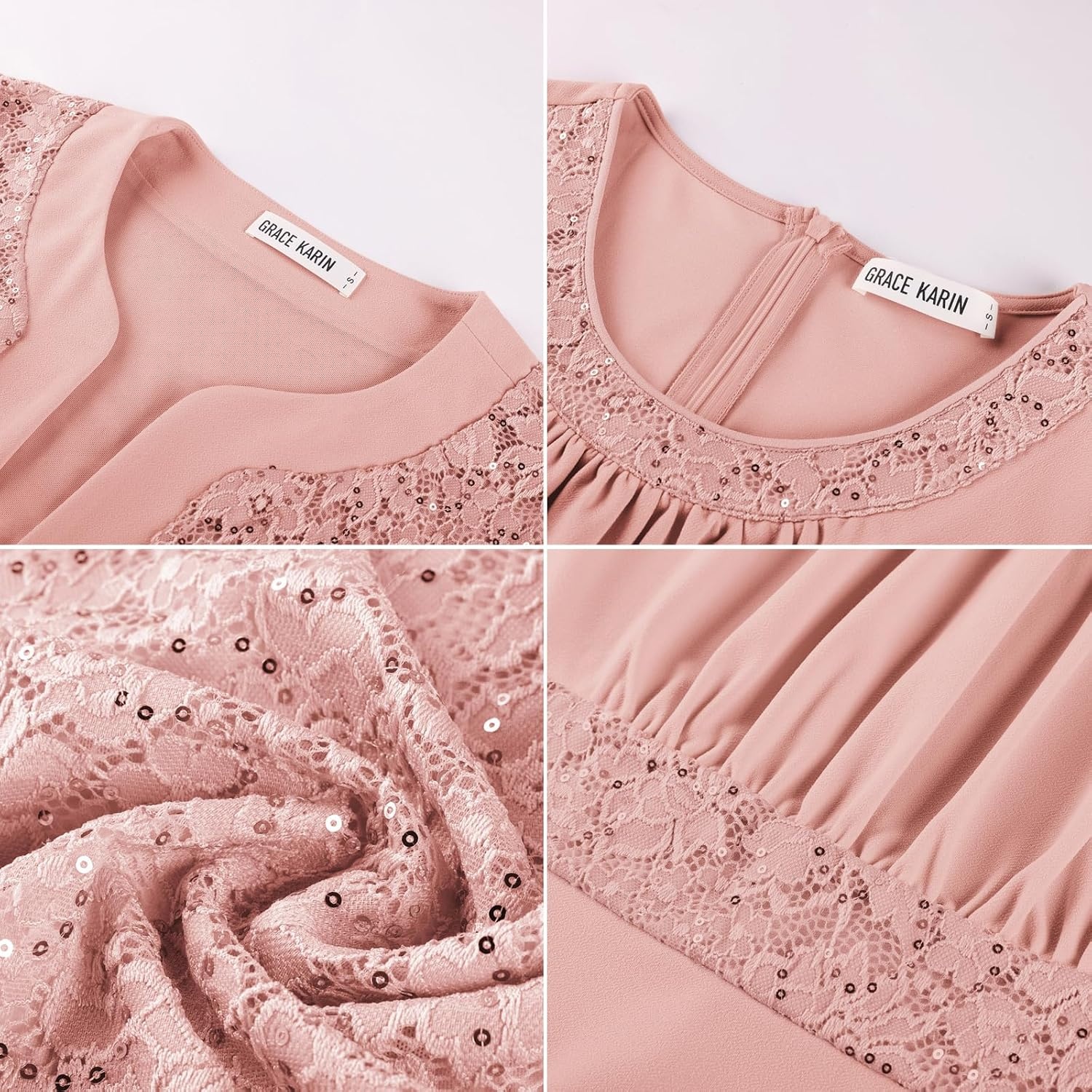 image:imageGRACE KARIN Womens Formal Wedding Guest Dress2 Piece Mother of The Bride DressesTea Party Sequin Dress with JacketLight Pink Coral