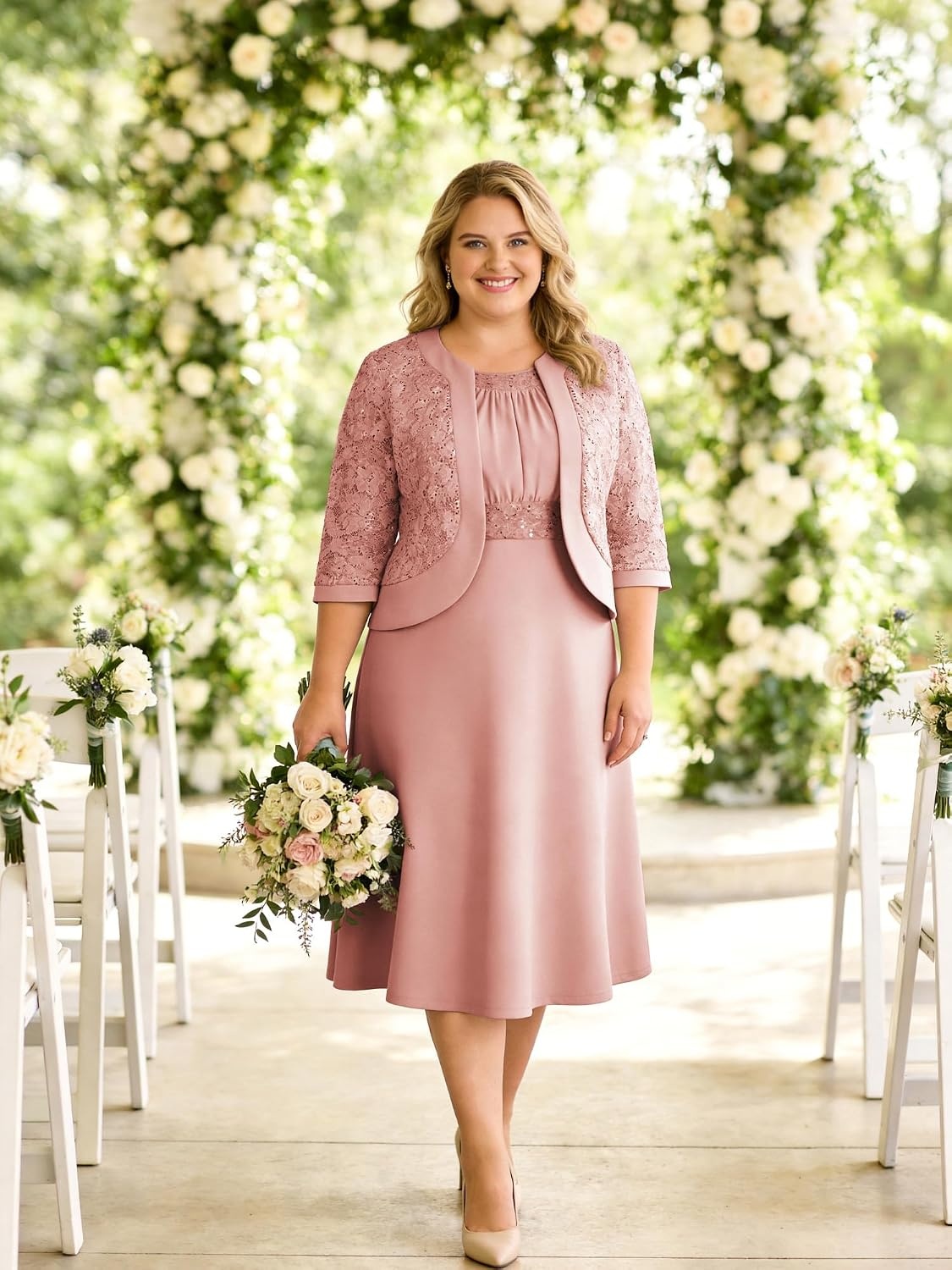 image:imageGRACE KARIN Womens Formal Wedding Guest Dress2 Piece Mother of The Bride DressesTea Party Sequin Dress with JacketLight Pink Coral