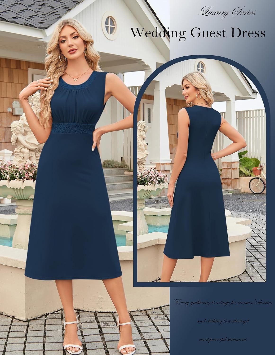 image:imageGRACE KARIN Womens Formal Wedding Guest Dress2 Piece Mother of The Bride DressesTea Party Sequin Dress with JacketNavy Blue