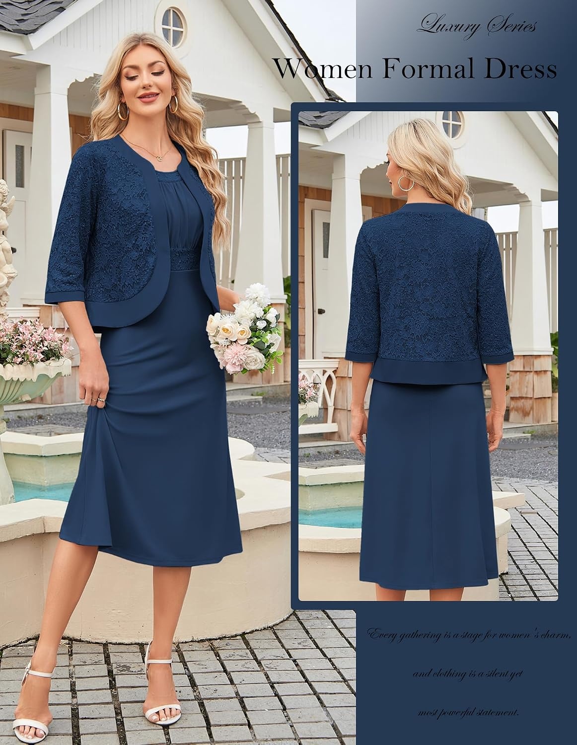 image:imageGRACE KARIN Womens Formal Wedding Guest Dress2 Piece Mother of The Bride DressesTea Party Sequin Dress with JacketNavy Blue