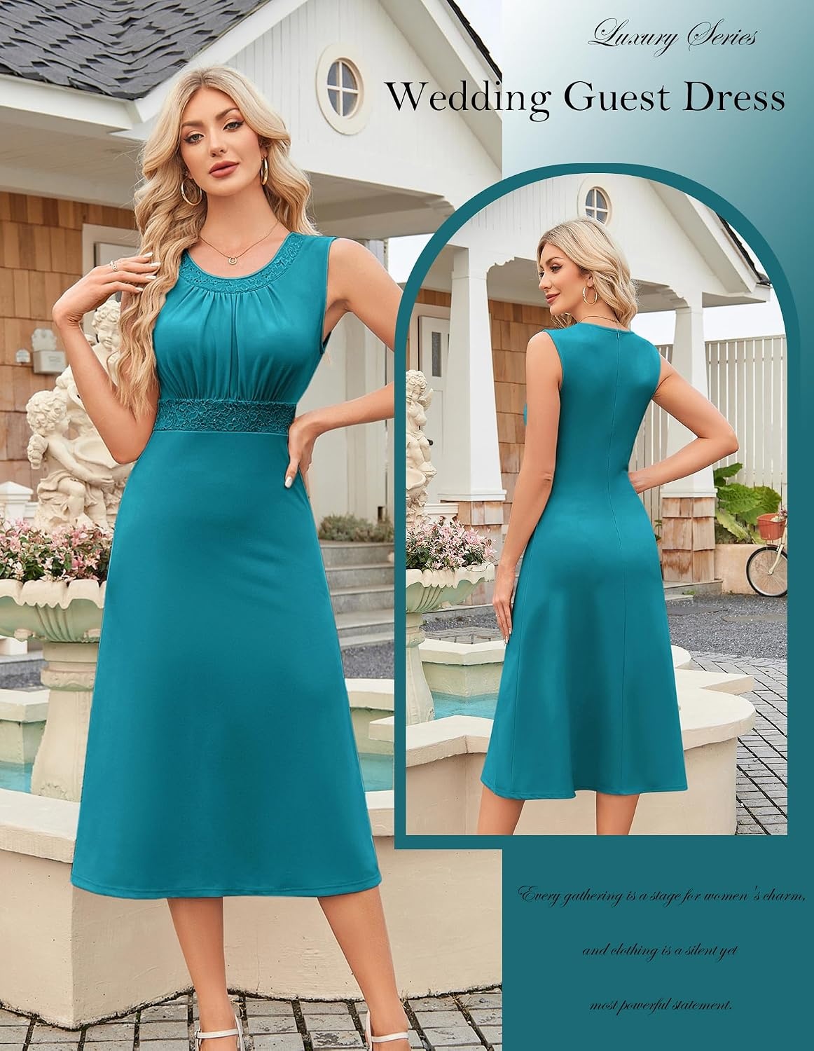 image:imageGRACE KARIN Womens Formal Wedding Guest Dress2 Piece Mother of The Bride DressesTea Party Sequin Dress with JacketPeacock Blue