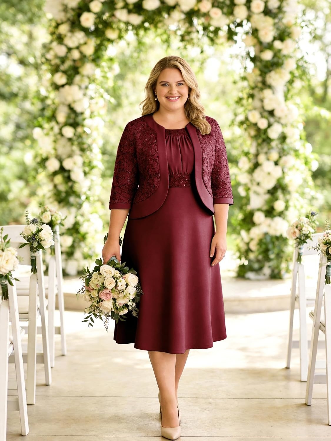 image:imageGRACE KARIN Womens Formal Wedding Guest Dress2 Piece Mother of The Bride DressesTea Party Sequin Dress with JacketWine