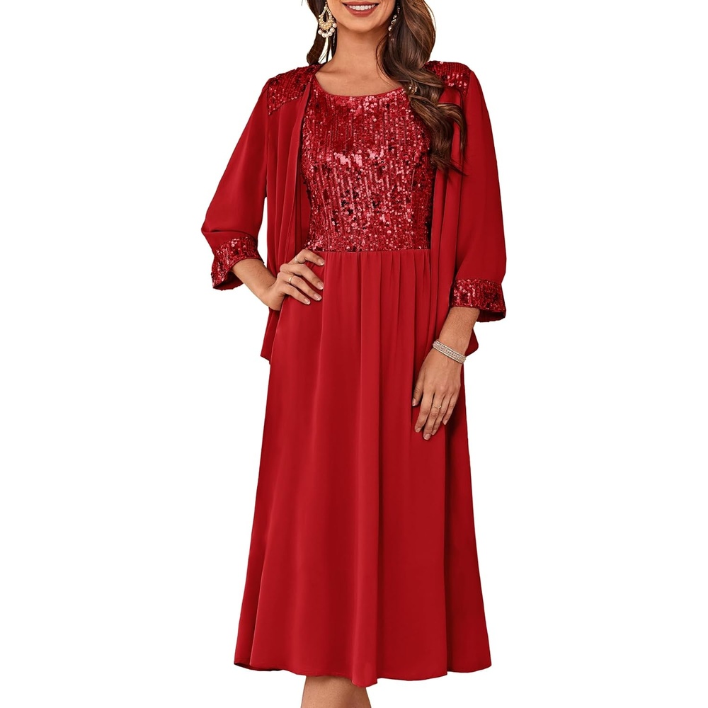 image:imageGRACE KARIN Formal Wedding Guest Dress Sequin Mother of The Bride DressesFiery Red