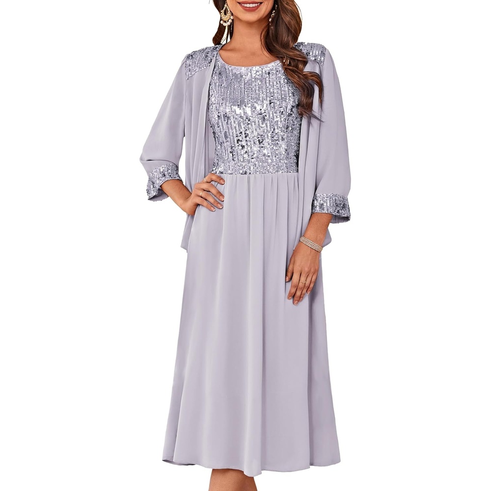 image:imageGRACE KARIN Formal Wedding Guest Dress Sequin Mother of The Bride DressesLight Gray Purple