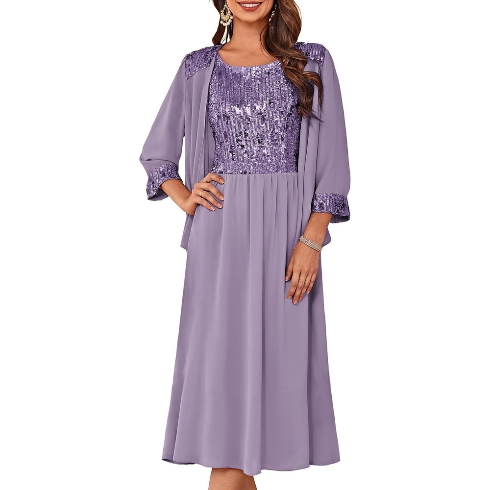 image:imageGRACE KARIN Formal Wedding Guest Dress Sequin Mother of The Bride DressesPurple Gray