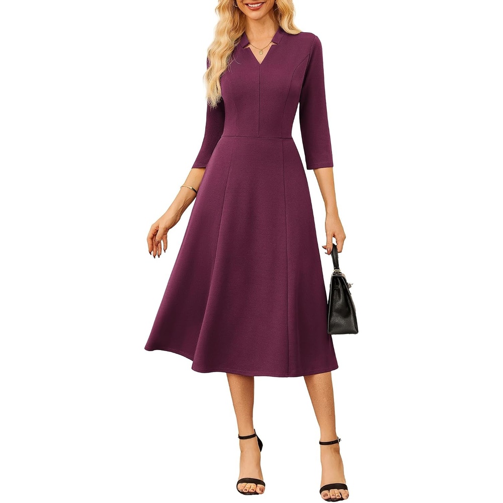 image:imageGRACE KARIN Women 34 Sleeve Work Church Dress with PocketPurple Red