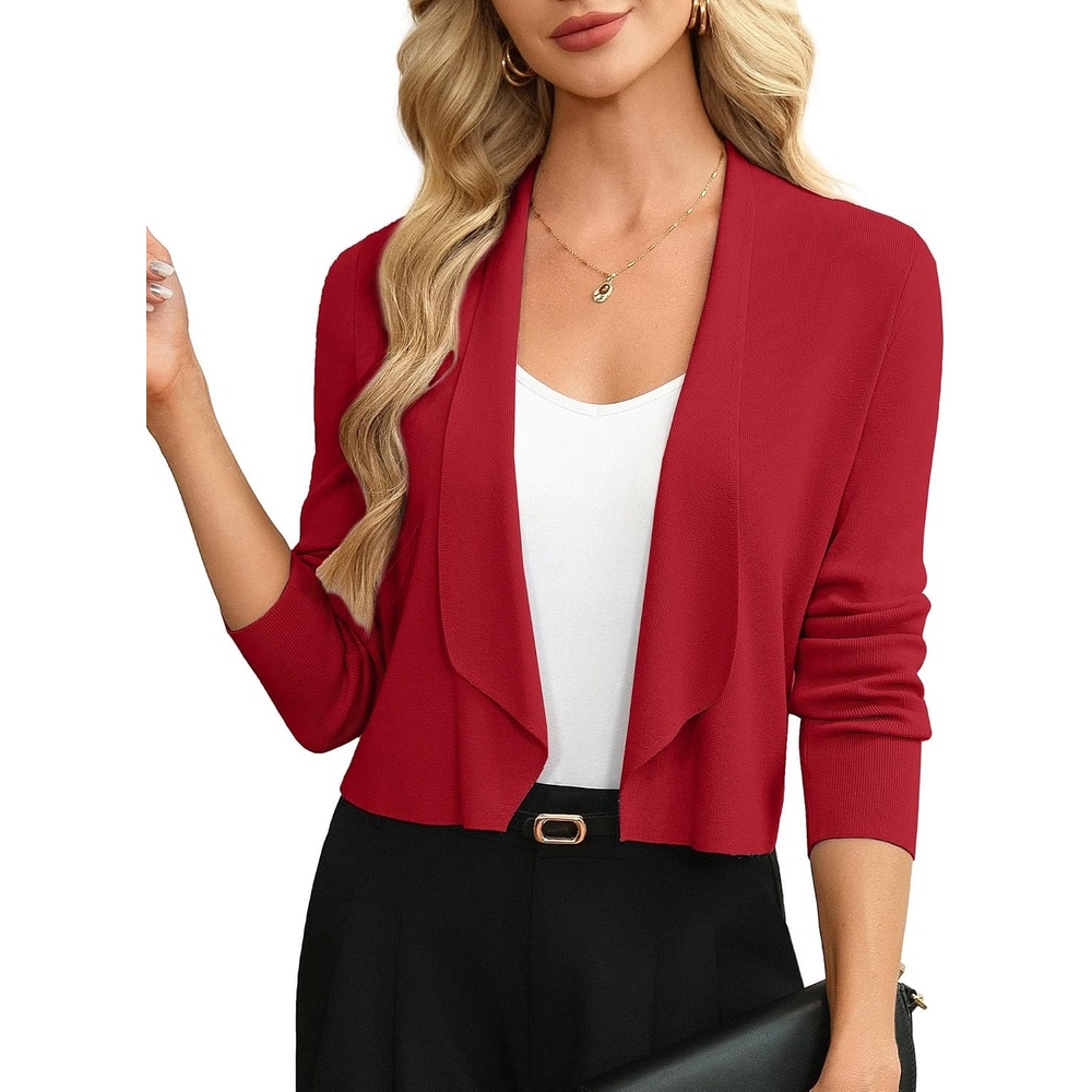 image:imageGRACE KARIN Womens Cropped Sweater Blazer Lightweight Cardigans Dressy Bolero Shrug Blazers for Women Business CasualRed