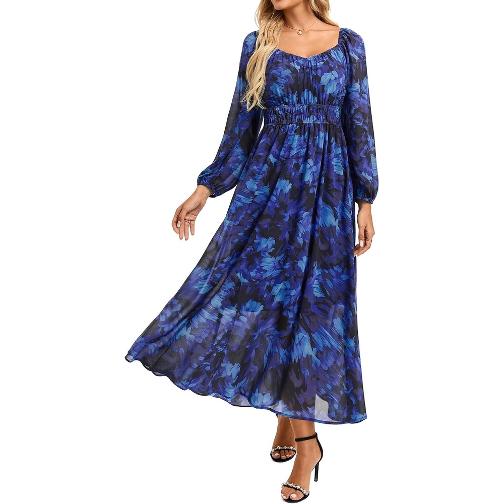 image:imageGRACE KARIN Womens Fall Long Sleeve Floral Wedding Guest Maxi DressRoyal Blue