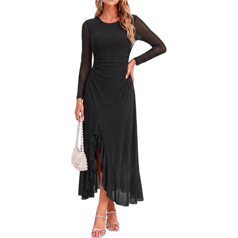 image:imageGRACE KARIN Womens Fall Wedding Guest Dress Long Sleeve Maxi Mesh DressesBlack