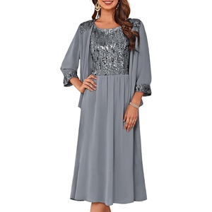 GRACE KARIN Formal Wedding Guest Dress Sequin Mother of The Bride Dresses(Dark Gray)