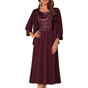 GRACE KARIN Formal Wedding Guest Dress Sequin Mother of The Bride Dresses(Dark Red)