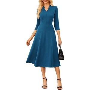 GRACE KARIN Women 3/4 Sleeve Work Church Dress with Pocket(Gray Blue)