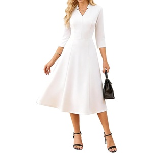GRACE KARIN Women 3/4 Sleeve Work Church Dress with Pocket(White)