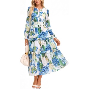 GRACE KARIN Women’s 2026 Fall Maxi Chiffon Floral Casual Dress(Blue Floral)