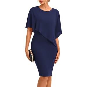 GRACE KARIN Women’s Chiffon Cape Wedding Guest Mother of The Bride Dress(Dark Blue)