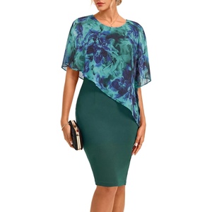 GRACE KARIN Women’s Chiffon Cape Wedding Guest Mother of The Bride Dress(Green Floral)