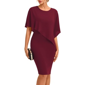 GRACE KARIN Women’s Chiffon Cape Wedding Guest Mother of The Bride Dress(Wine)