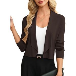 GRACE KARIN Womens Cropped Sweater Blazer Lightweight Cardigans Dressy Bolero Shrug Blazers for Women Business Casual(Chocolate Brown)