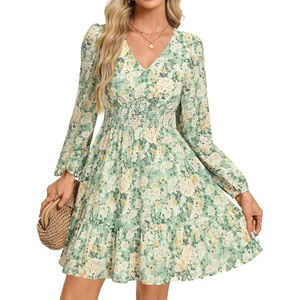 GRACE KARIN Womens Fall Long Sleeve Mini Dress 2026(Green White Floral)