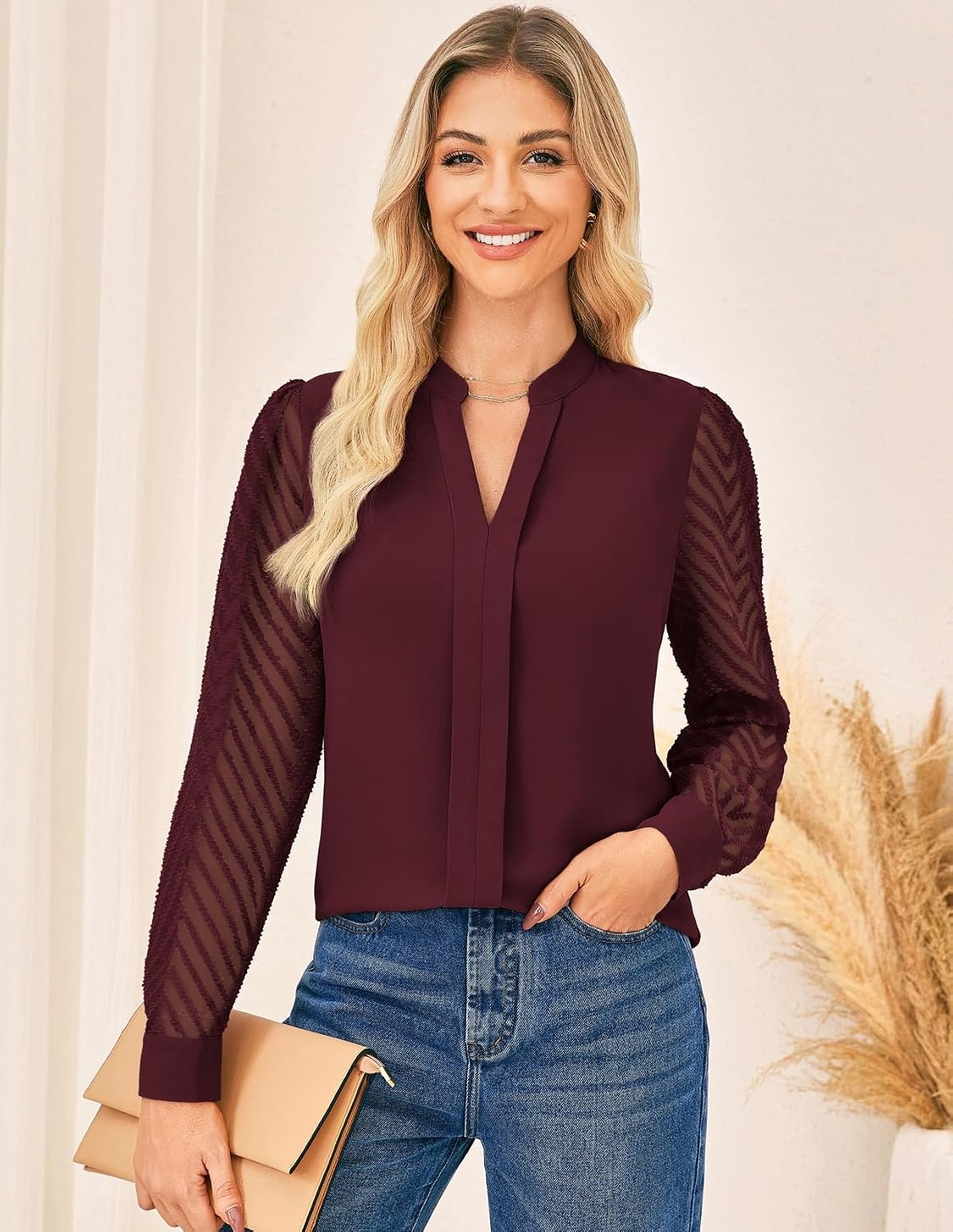 image:imageGRACE KARIN Blouses for Women Dressy Casual Business Casual OutfitsBurgundy