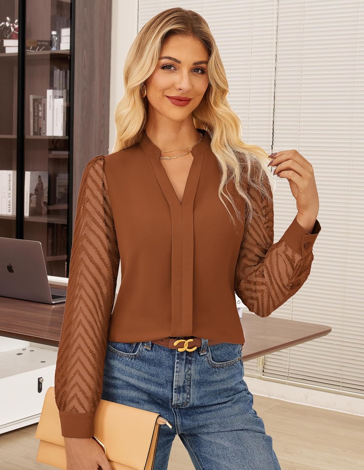 image:imageGRACE KARIN Blouses for Women Dressy Casual Business Casual OutfitsCaramel