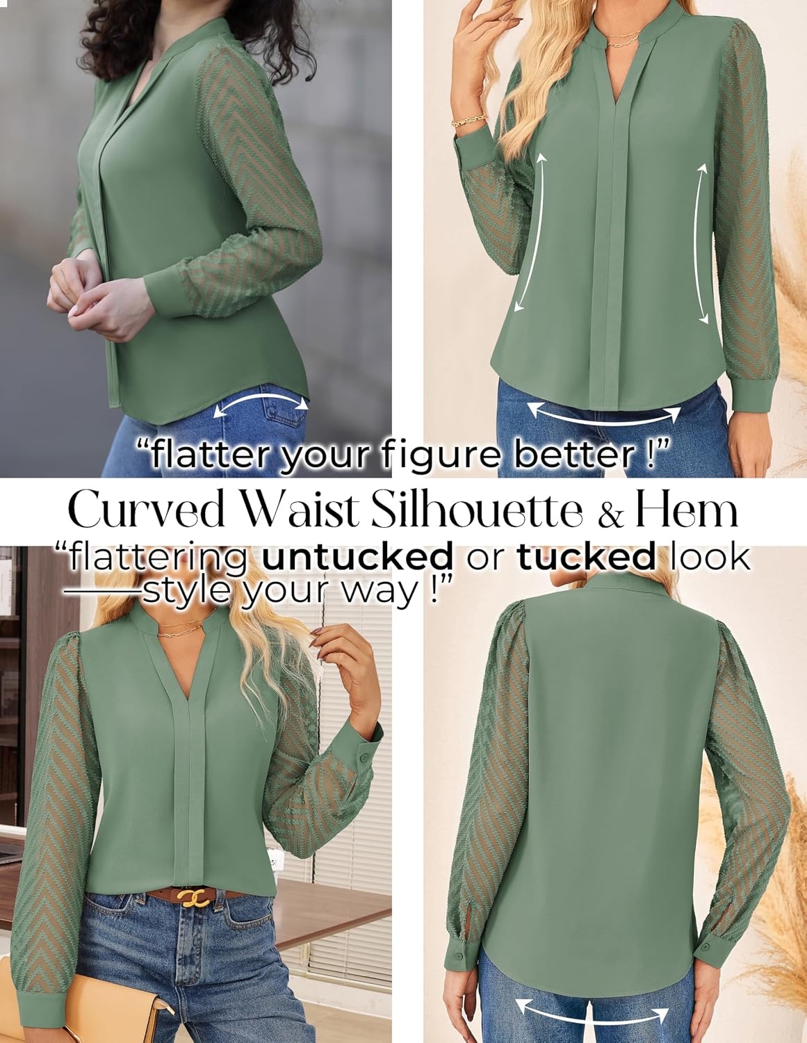 image:imageGRACE KARIN Blouses for Women Dressy Casual Business Casual OutfitsPea Green