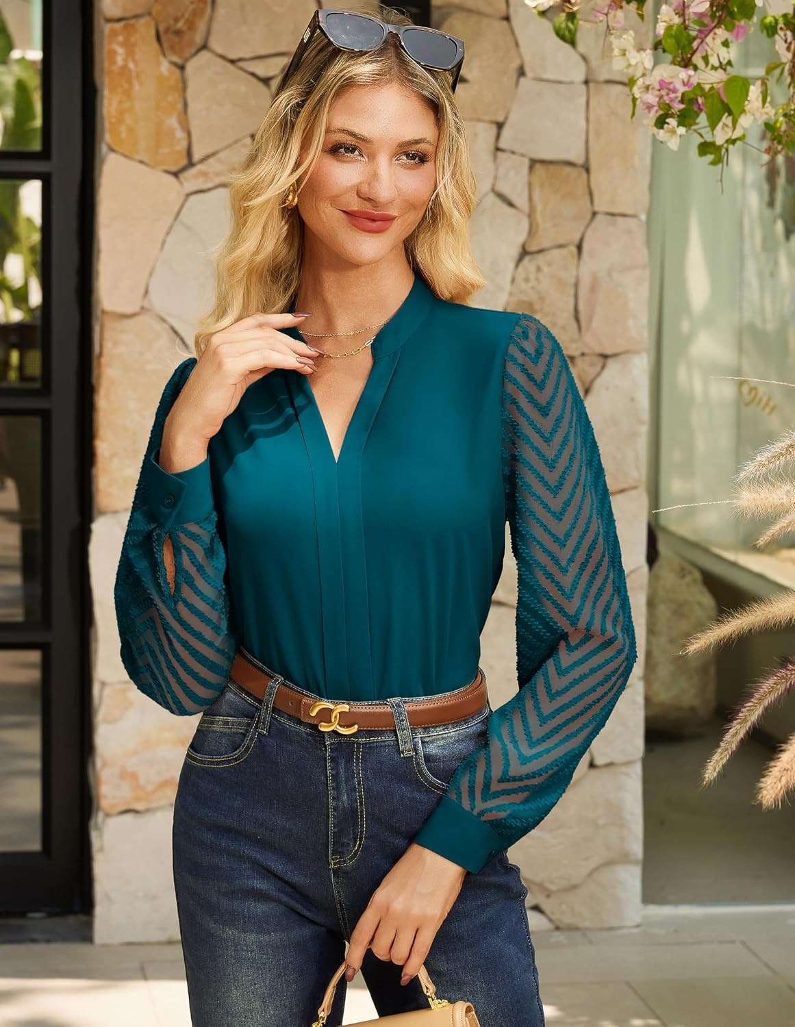 image:imageGRACE KARIN Blouses for Women Dressy Casual Business Casual OutfitsPeacock Blue