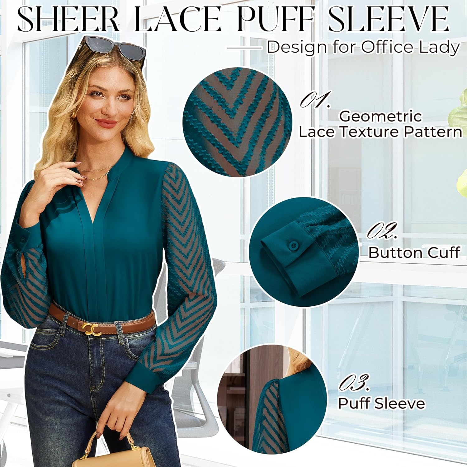 image:imageGRACE KARIN Blouses for Women Dressy Casual Business Casual OutfitsPeacock Blue