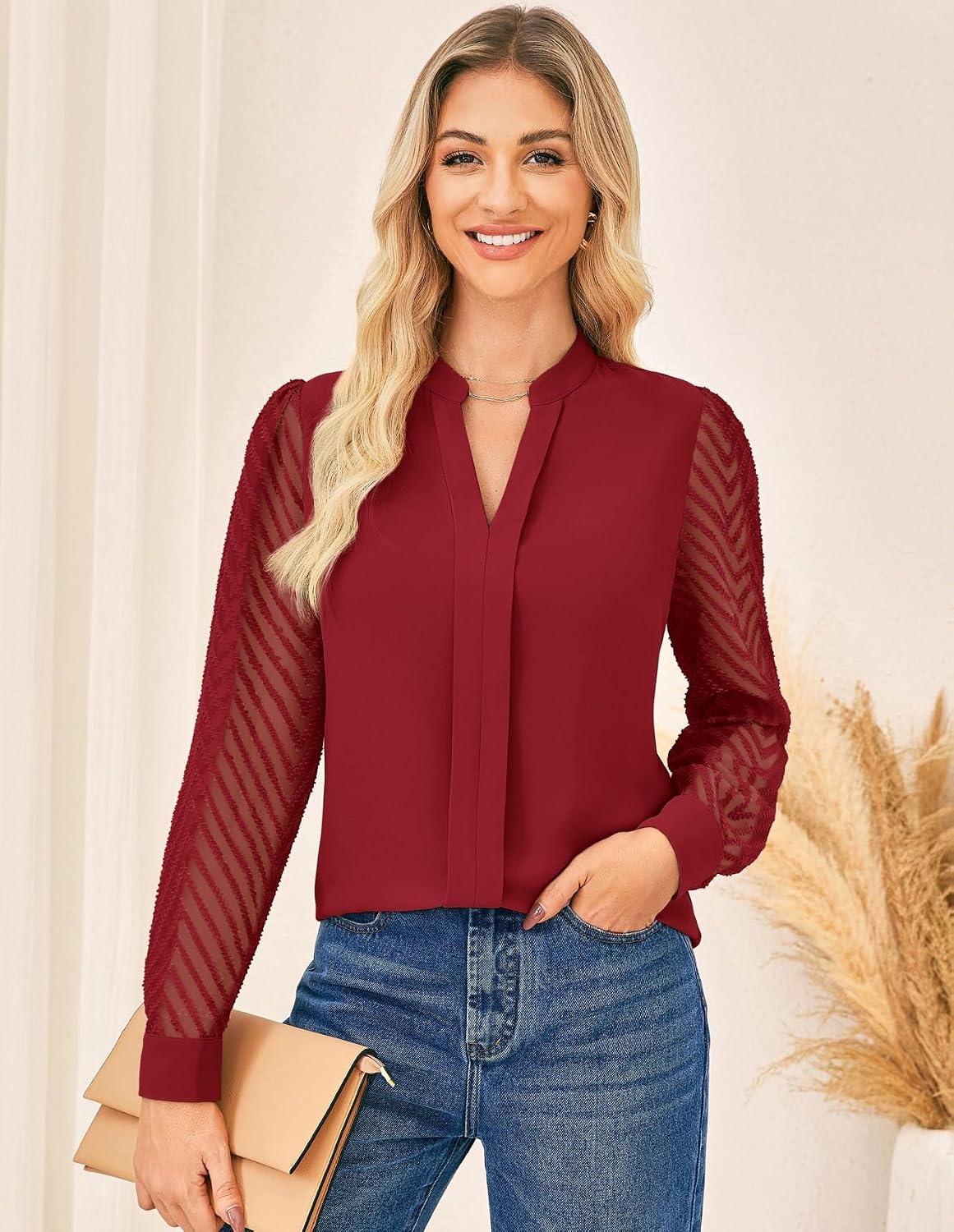 image:imageGRACE KARIN Blouses for Women Dressy Casual Business Casual OutfitsRed