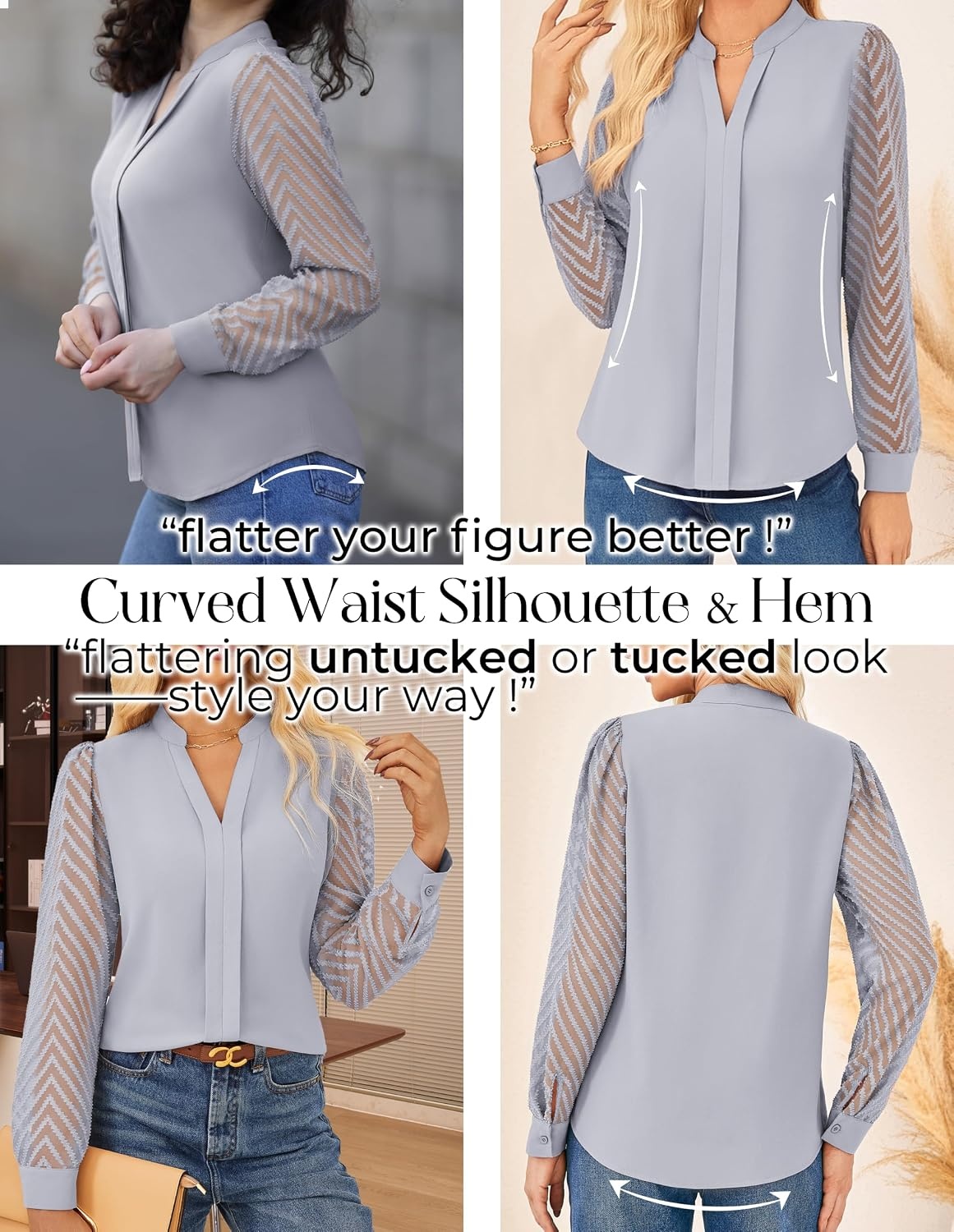 image:imageGRACE KARIN Blouses for Women Dressy Casual Business Casual OutfitsSilver Gray