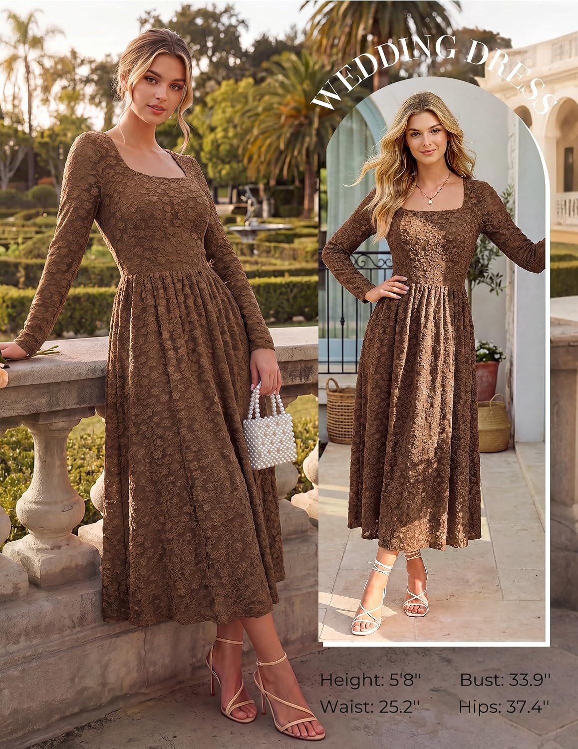 image:imageGRACE KARIN Womens Fall Wedding Guest Long Sleeve Midi DressCoffee