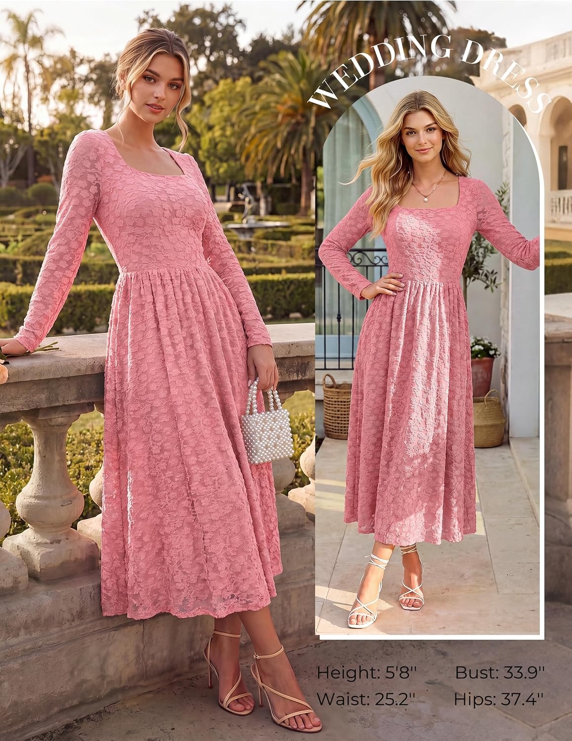 image:imageGRACE KARIN Womens Fall Wedding Guest Long Sleeve Midi DressGray Pink