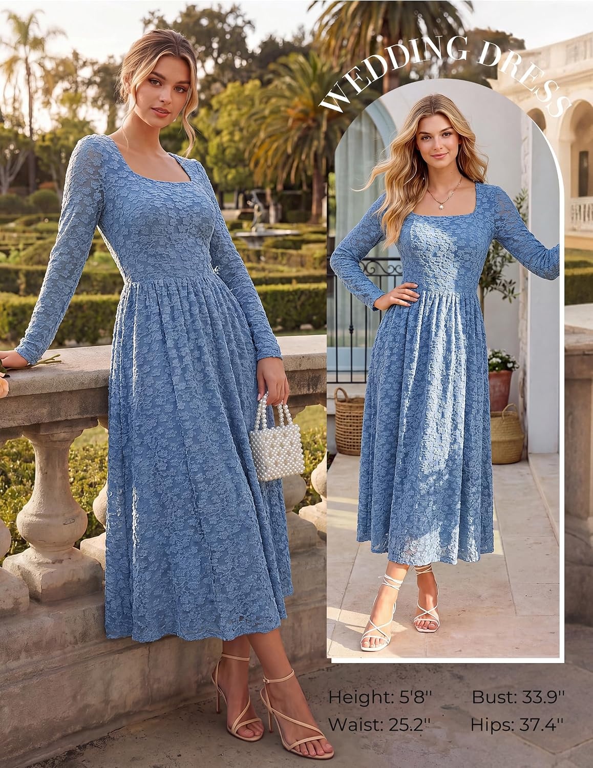 image:imageGRACE KARIN Womens Fall Wedding Guest Long Sleeve Midi DressLight Gray Blue