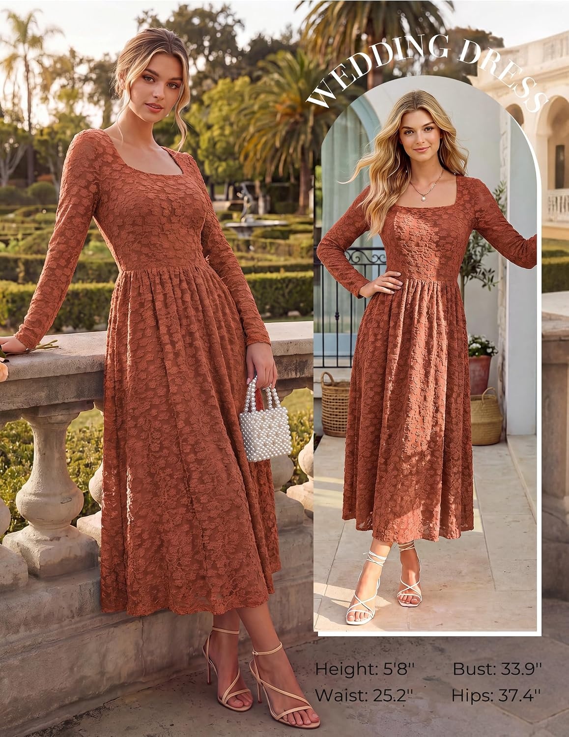 image:imageGRACE KARIN Womens Fall Wedding Guest Long Sleeve Midi DressRose Red