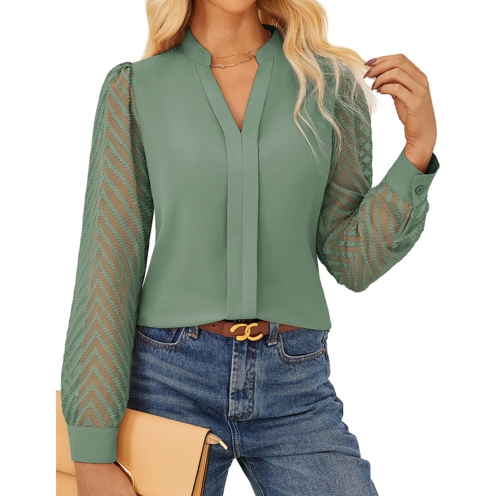 image:imageGRACE KARIN Blouses for Women Dressy Casual Business Casual OutfitsPea Green