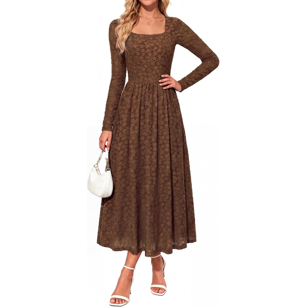 image:imageGRACE KARIN Womens Fall Wedding Guest Long Sleeve Midi DressCoffee