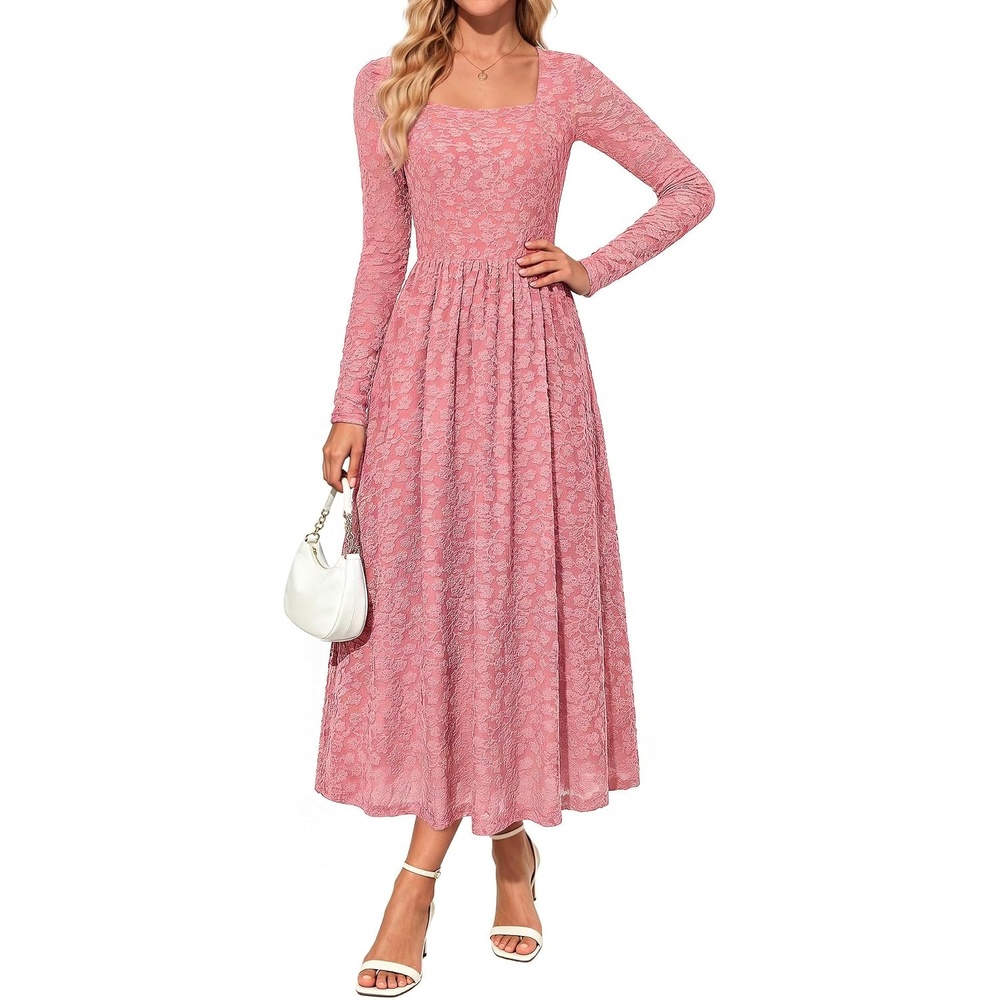 image:imageGRACE KARIN Womens Fall Wedding Guest Long Sleeve Midi DressGray Pink