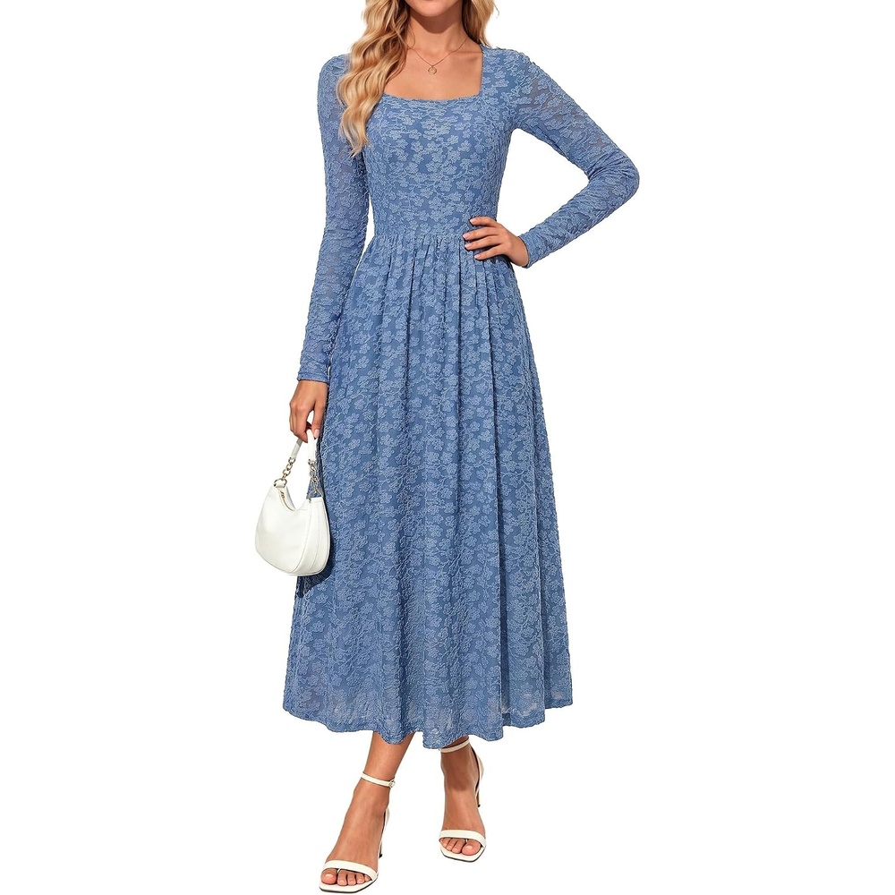 image:imageGRACE KARIN Womens Fall Wedding Guest Long Sleeve Midi DressLight Gray Blue