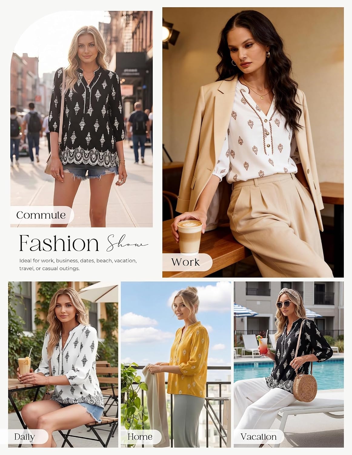 image:imageGRACE KARIN Boho Tops for Women Summer Dressy Casual Floral Blouses V Neck Button Up 34 Sleeve Shirts for VacationOragne Floral