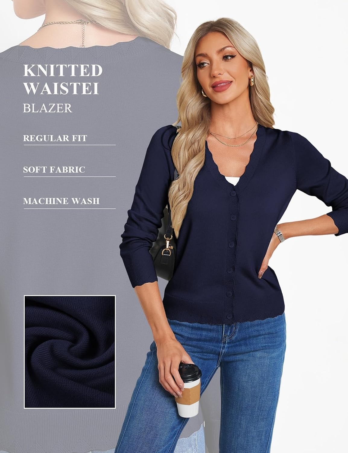 image:imageGRACE KARIN Cardigan Sweaters for Women Wool Blend Sweater Fall FashionNavy Blue