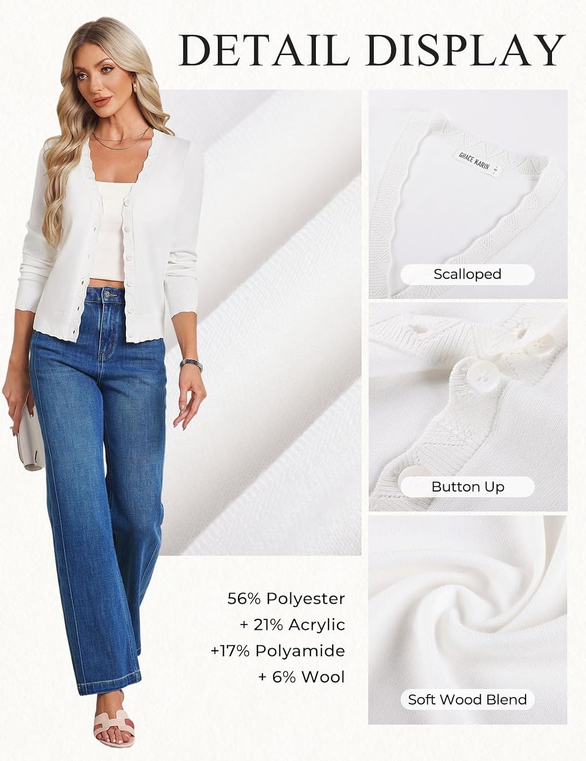 image:imageGRACE KARIN Cardigan Sweaters for Women Wool Blend Sweater Fall FashionWhite