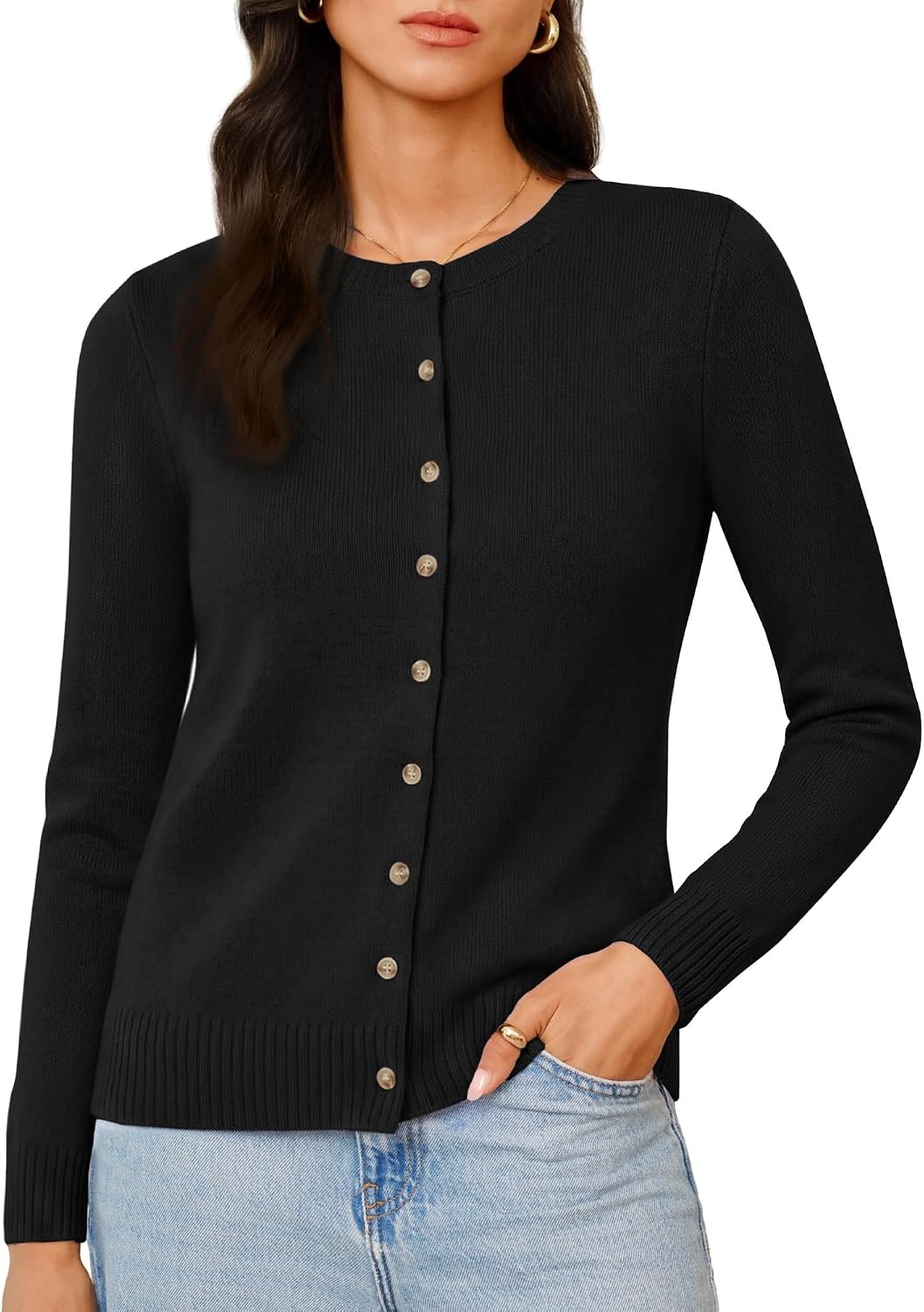 image:imageGRACE KARIN Cashmere Cardigan Sweaters for Women Merino Wool Fall SweatersBlack