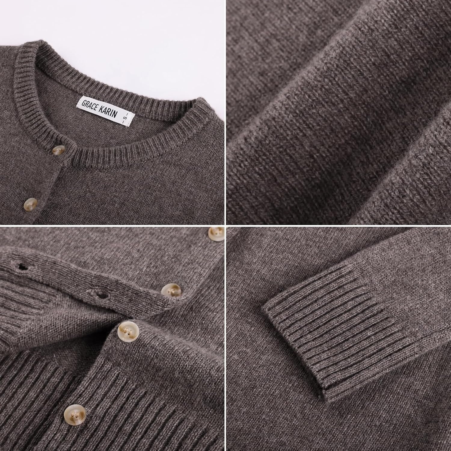 image:imageGRACE KARIN Cashmere Cardigan Sweaters for Women Merino Wool Fall SweatersCoffee Brown