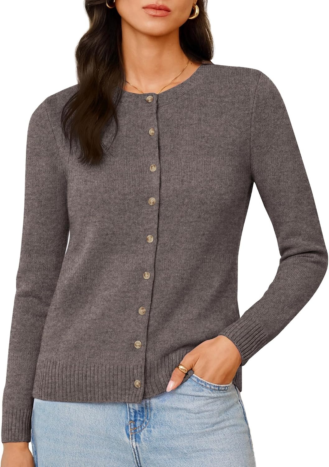 image:imageGRACE KARIN Cashmere Cardigan Sweaters for Women Merino Wool Fall SweatersCoffee Brown