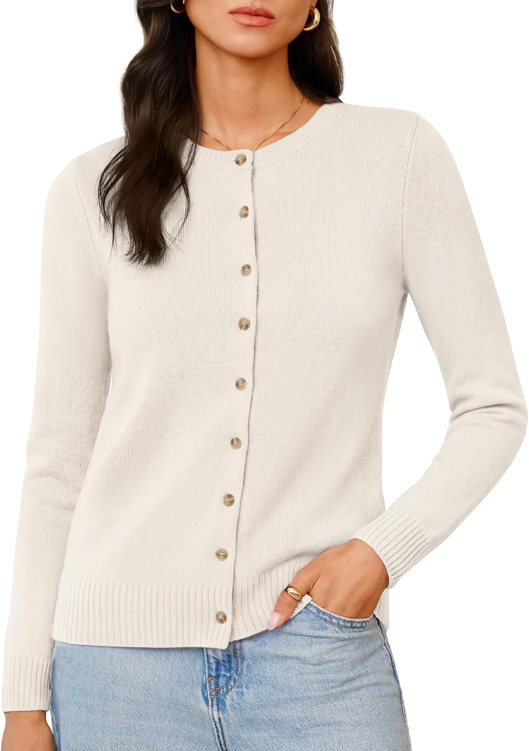 image:imageGRACE KARIN Cashmere Cardigan Sweaters for Women Merino Wool Fall SweatersCream White