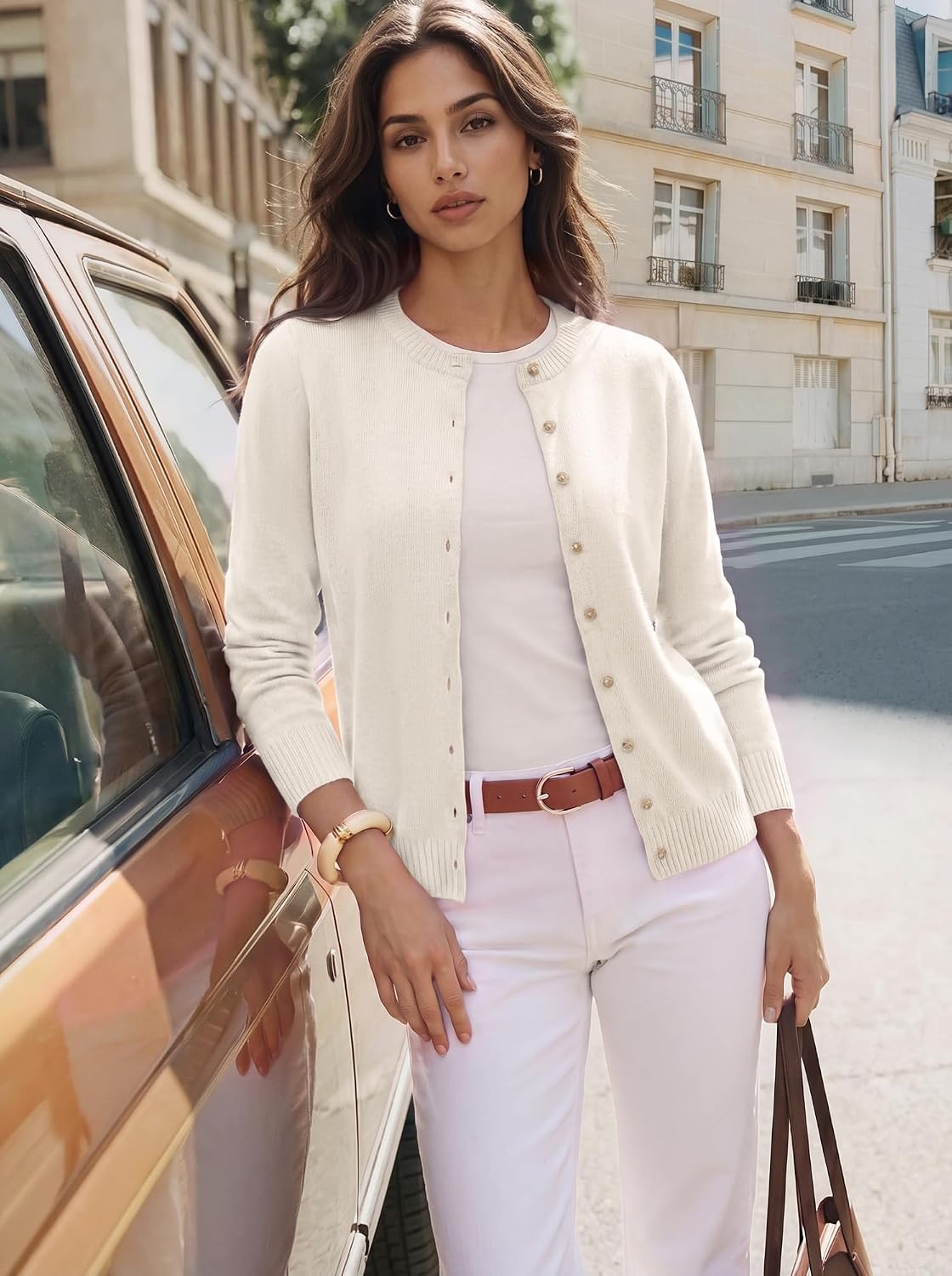 image:imageGRACE KARIN Cashmere Cardigan Sweaters for Women Merino Wool Fall SweatersCream White