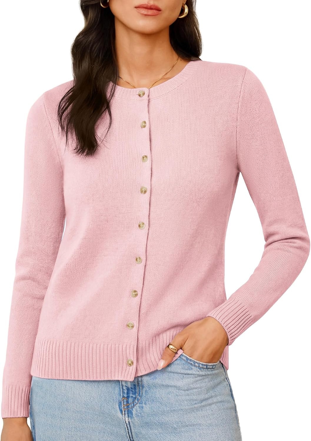 image:imageGRACE KARIN Cashmere Cardigan Sweaters for Women Merino Wool Fall SweatersLight Pink
