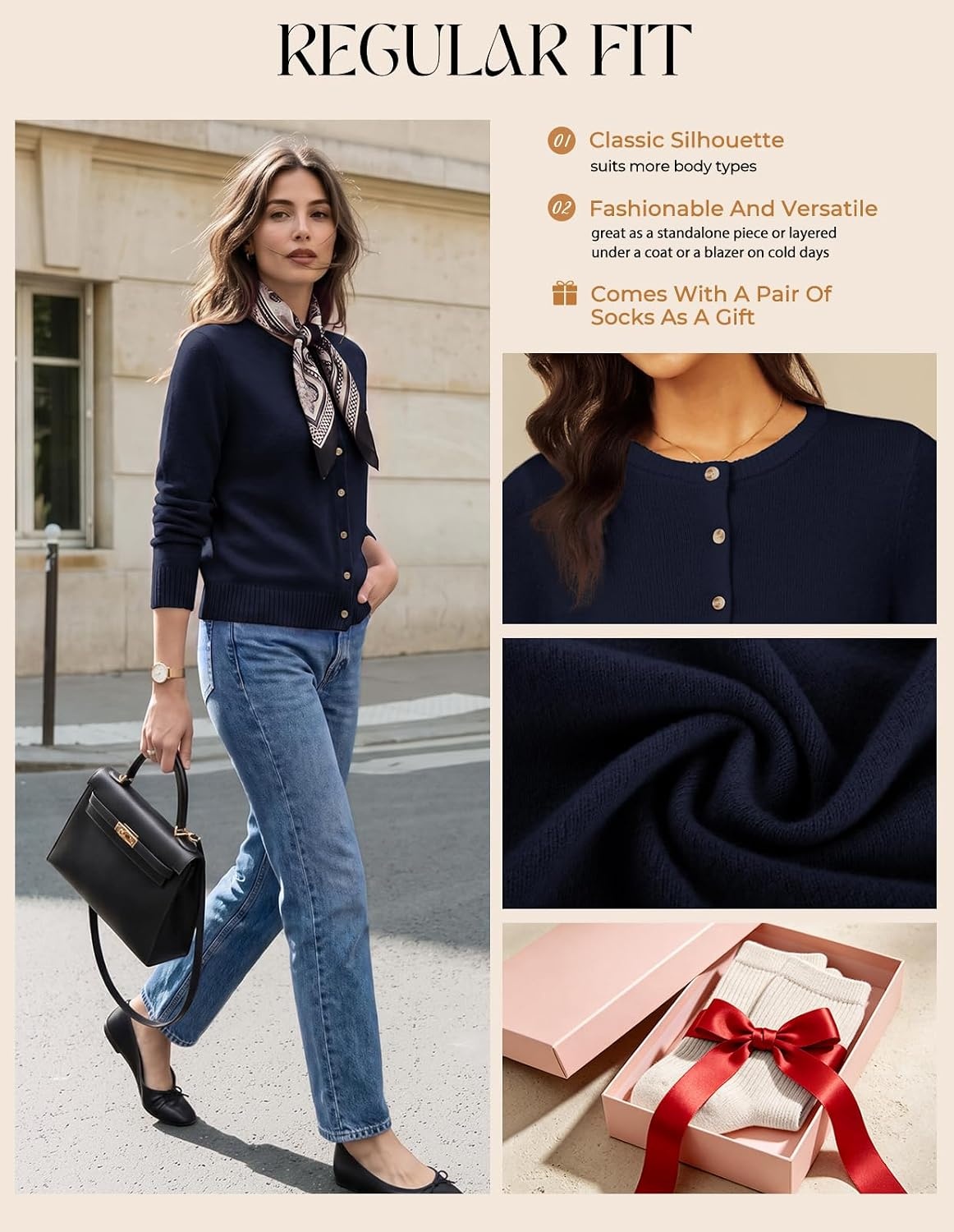 image:imageGRACE KARIN Cashmere Cardigan Sweaters for Women Merino Wool Fall SweatersNavy Blue
