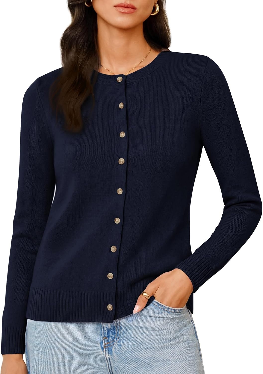 image:imageGRACE KARIN Cashmere Cardigan Sweaters for Women Merino Wool Fall SweatersNavy Blue